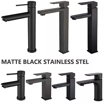 Matte Black Tall Basin Mixer Bathroom Vanity Sink Tap Spout Faucet Square/Round • $71.50