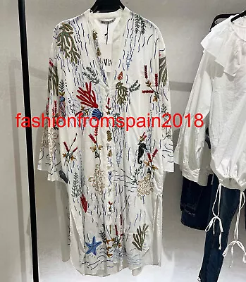 $71.99 • Buy Zara New Woman Long Embroidered Blouse Floral Oyster White Xs-xxl  5107/047