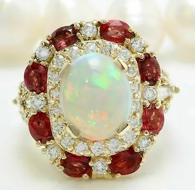 4Ct Oval Cut Opal & Red Ruby Halo Vintage Engagement Ring 14K Yellow Gold Finish • $51.75