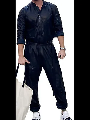Leather Genuine Zipper Handmade Fashionable Blue Jumpsuit Lambskin Men Pocket • $150