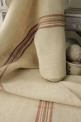 Vintage Linen Homespun Fabric Upholstery Material Grain Sack 7.2 RARE Brown Bolt • $445
