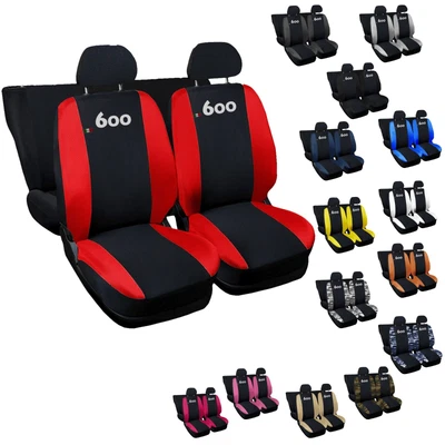 Lupex Shop Copri-sedili Auto Compatibili Seicento 600 | Set Coprisedili Anteriori E Posteriori | Logo Ricamato | Airbag Compatibile | Accessori Auto Interno (Nero/Bianco - 2