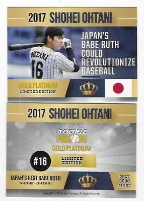 2017 Shohei Ohtani Japan's Babe Ruth Le Gold Platinum Rc Card • $5.95