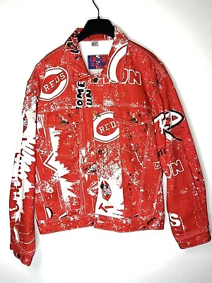 Authentic Cincinnati Reds Pro Player Denim Jean Jacket Coat MLB L • $150