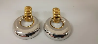 Vintage Monet Silver And Gold Tone Pierced Earrings   #3 • $9.95