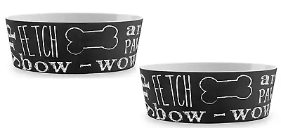 TarHong Chalkboard Art SET OF 2 Pet Dog Bowl Melamine Medium Black And White • £15.97