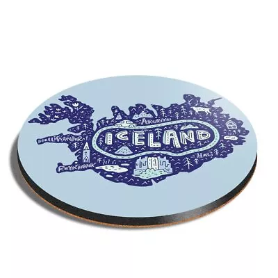 Round MDF Coaster Iceland Travel Map Hali Scandinavian #58832 • £3.99