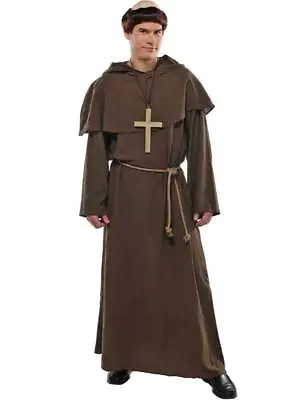 £25.99 • Buy Adult Friar Tuck Robin Hood Costume Mens Monk Fancy Dress Outfit + Wig Religious