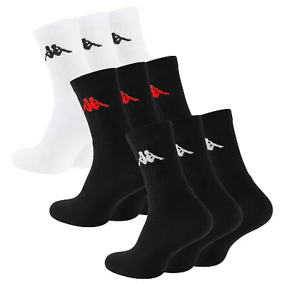 New Kappa 3 Pair Pack Everyday Crew Sports Socks Mens Cotton White Black Grey • £6.99