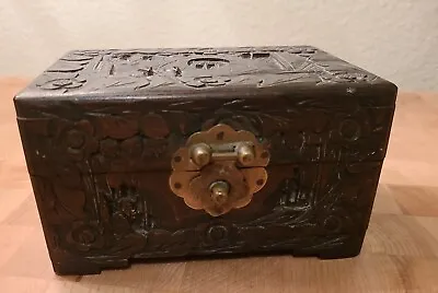 Antique Asian Ornate Hand Carved Jewelry Trinket Box - Made In Hong Kong • $16.50