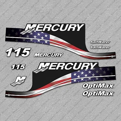 Mercury 115hp Optimax SaltWater USA Flag Edition Outboard Engine Decals Set • $49.49