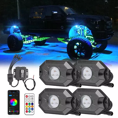 Motorcycle RGB LED Rock Lights Kit Underglow Wheel Lights 4-Pods APP Remote UTV • $43.69