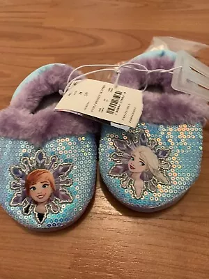 Disney Frozen Toddler Girls Child Elsa & Anna Sequin Slippers Size M 7/8 Shoes • $34