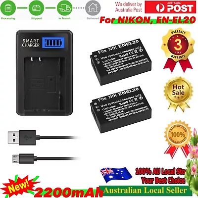 2xBattery +Charger For EN-EL20 Nikon Coolpix A 1 AW1 J1 J2 J3 S1 V3 MH-27 MH-29 • $48.10