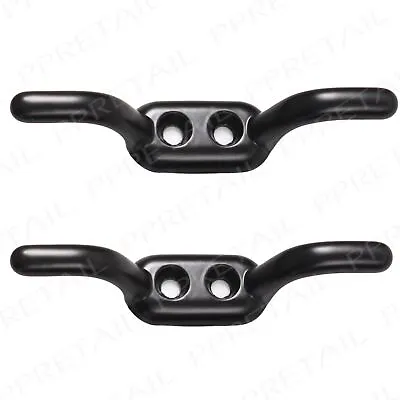 CLEAT HOOKS X2 110mm Clothes Washing Line Trailer Rope Tie Back Pulley Black • £7.29