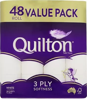Quilton 3 Ply Toilet Tissue (180 Sheets Per Roll 11x10cm) Pack Of 48 Rolls • $100