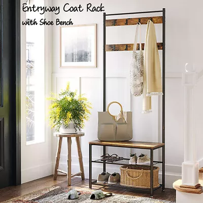 $89.95 • Buy Entryway Coat Rack With Shoe Bench, Shoe Rack Organizer With Hall Tree, 3-in-1 F