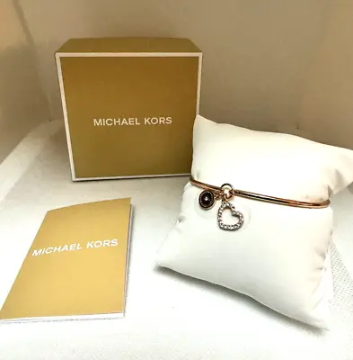 MICHAEL KORS Rose Gold Tone Bangle Heart Charm Bracelet MKJX7680791 • $49