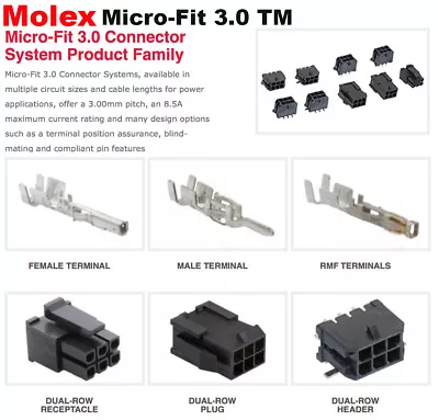 Molex 2 4 6 8 10 Pins Male & Female Housing W/ Pins 20-24 AWG Micro-Fit 3.0™ • $7.01