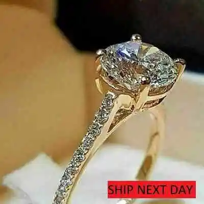 2.10Ct Round Lab Created Diamond Women's Engagement Ring 14k Yellow Gold Plated • $87.49