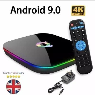 Q BOX Plus Quad Core Android 9.0 TV Box 2GB+16GB Smart Media Player WIFI HDMI UK • £29.99