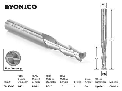 7/32  Dia. Upcut Spiral End Mill CNC Router Bit - 1/4  Shank - Yonico 31213-SC • $16.95