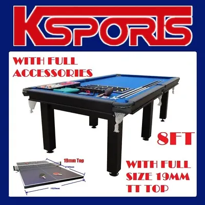 Pub Size Pool Table 8ft Snooker Billiard Table 6 Legs With 19mm Table Tennis Top • $945