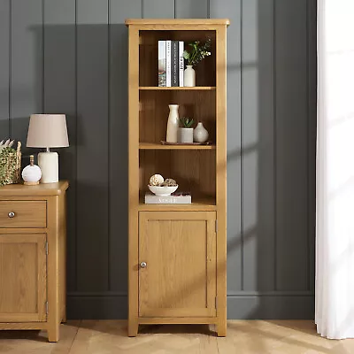 Cotswold Rustic Smoked Oak Tall Narrow Bookcase With 1 Door Cupboard • £349