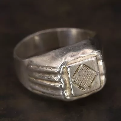 VTG Sterling Silver - ART DECO Etched Men's Signet Ring Size 9.5 - 6.5g • $5.50