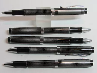  Lot Of 5 Terzetti  Checker  Metal Ballpoint Pen-chrome Trim-velvet Pouch • $8.05