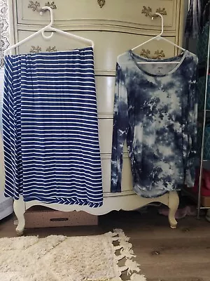 Lot 2x Maternity Shirt And Dress M Blue Stripes And Tie Dye 💙 Very Comfy SOFT  • $14.99