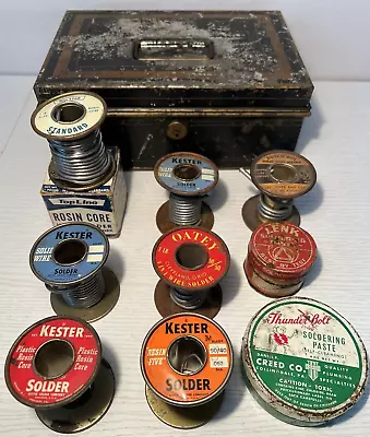 Vintage Metal Tin Box & Solder Spool Lot - Advertising Kester Oatey Dutch Boy • $21.99