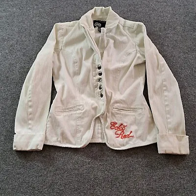 Ecko Red Womens Jacket Size Large White Denim Button Front Embroidered • $13.48