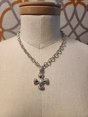 $105 • Buy Judith Ripka 925 Sterling Silver Sapphire & Pearl Maltese Cross Enhancer Pendant