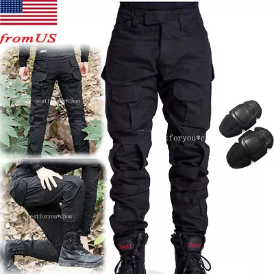 Military Tactical Combat Pants Trousers With Knee Pads For Airsoft Shooting BK • $40.47