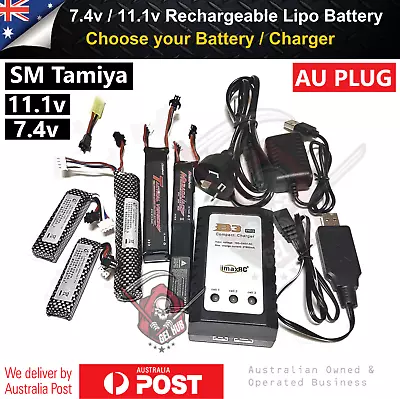 11.1v/7.4v Lipo Battery Tamiya SM Adaptor B3 Charger Gel Blaster J10-ACR CYMA-M4 • $42.95
