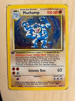 Machamp 8/102 Holo Base Set WOTC Pokémon Card  In Toploader • £7