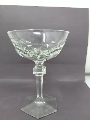 Val St Lambert Champagne Glass Clear Crystal Stemware Thumbprint Hexagonal  • $15