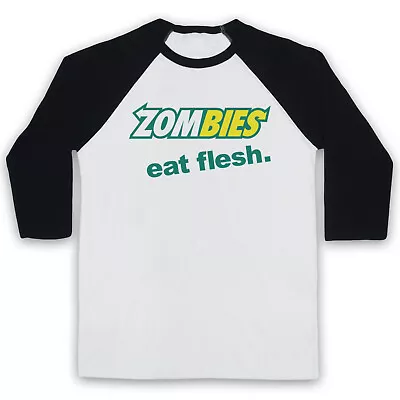 Zombies Eat Flesh Hipster Halloween Costume Subway 3/4 Sleeve Baseball Tee • £23.99