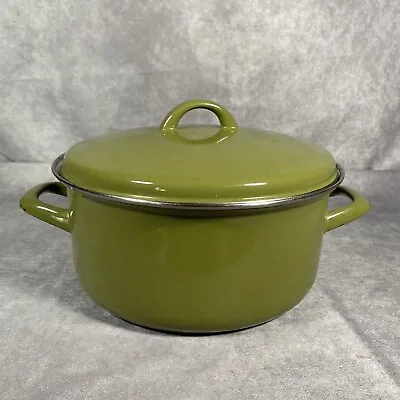 Vintage Green Westen Bassano Enamelware Cookware Stock Pot With Lid • $19.99