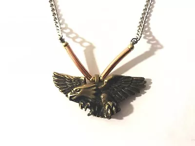 Eagle Pendant Fob W/Chain 1-3/4  Wing Span Vintage Standard Clasp Pretty Cool • $8.16