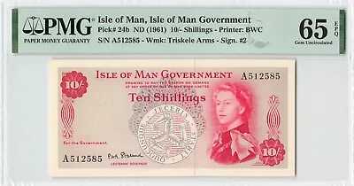 ISLE OF MAN 10 Shillings 1961 P-24b Prefix A Sign: Stallard PMG 65 EPQ Gem UNC • $125