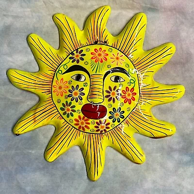 Mexican Talavera Ceramic Hand Painted Sun - Wall Hanging - 10  - Neon Yellow • $48