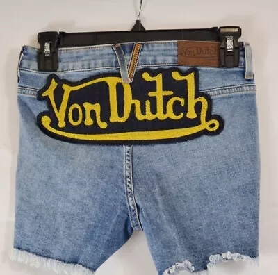 RARE Vintage Von Dutch Logo Patch Denim Shorty Got Back Shorts Size 28 NOS • $99