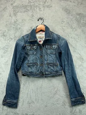 Mossimo Denim Jean Trucker Crop Jacket Womens Small Blue Jean Distressed • $19.45