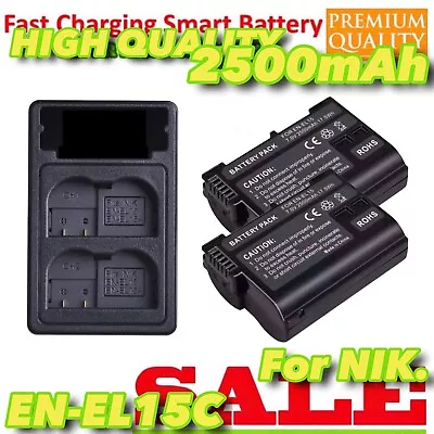 2x EN-EL15C Battery 7.0V 2500mAh  & Dual Charger For Nikon 1 V1D500D600D610 • $77.77