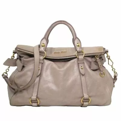 Auth Miu Miu Handbag Shoulder Bag #2497 Beige Leather Bow Ribbon • $231