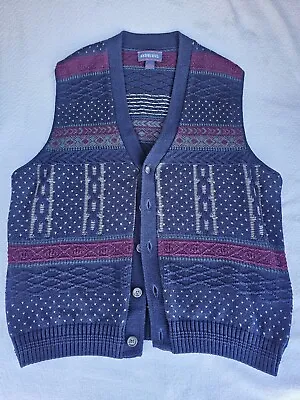 Vintage Men's Andhurst Navy Blue Knit Button Up Sweater Vest Size XL • $27.99