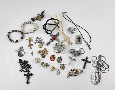 Religious Christianity Jewelry Lot Bracelet Necklace Crucifix Medals Vtg.-Mod • $16