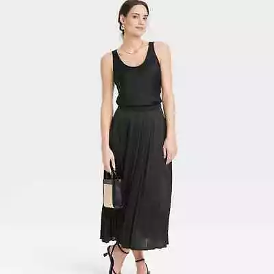 A NEW DAY Women's Pleated A-Line Midi Skirt  Black Size SMALL • $17